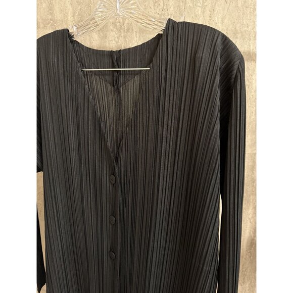 Pleats Please Issey Miyake Black Long-Sleeve Button-Front Pleated Dress Womens S - Picture 3 of 7